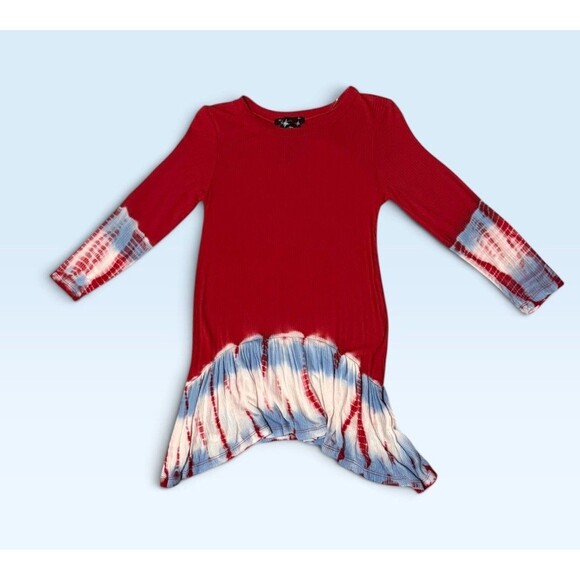 Xtraordinary Other - NWT Xtraordinary Girls XL Red White Blue Tie-Dye Ribbed Asymmetrical Tunic Top